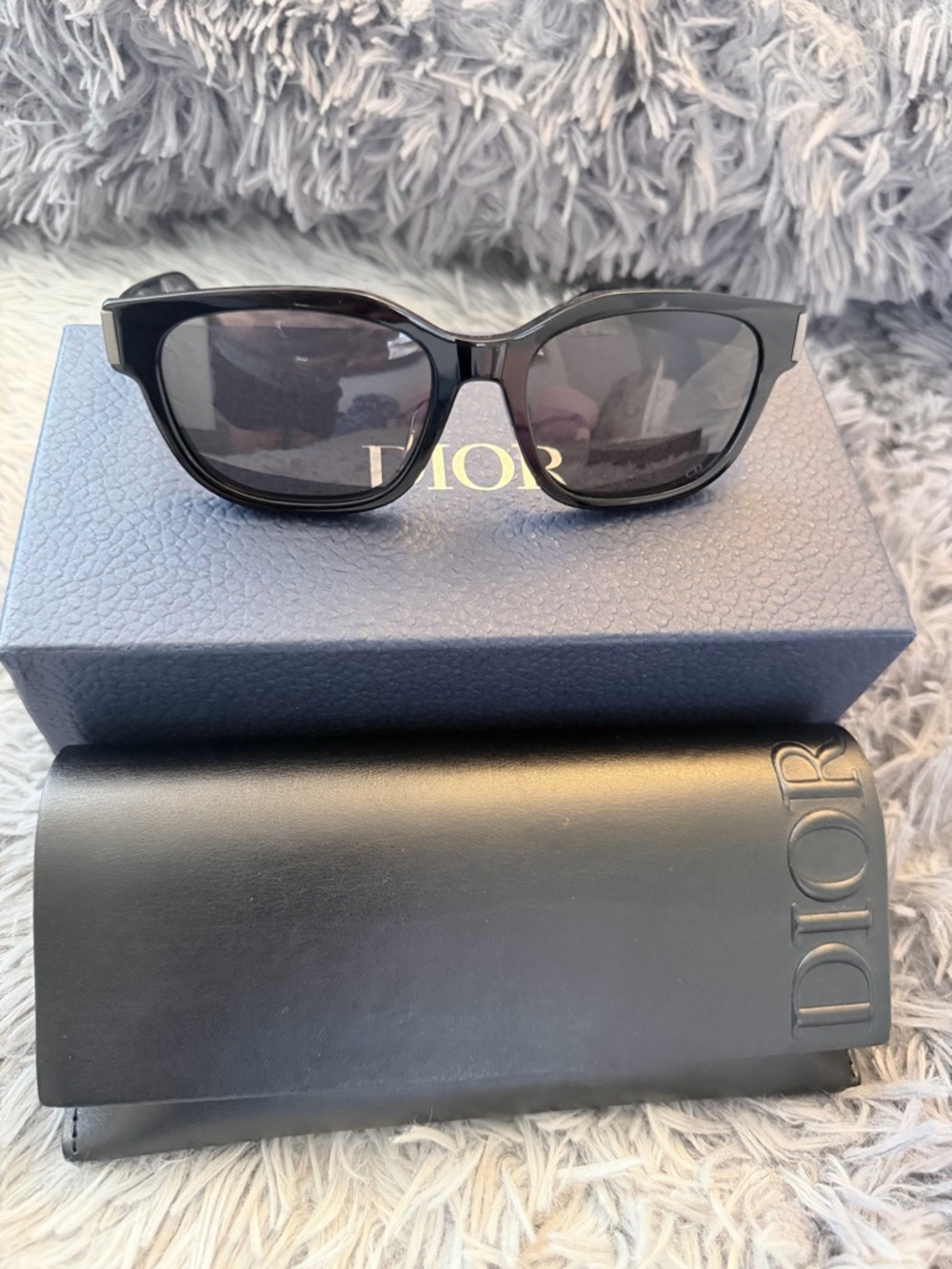 Dior Glossy Black Cat-Eye Sunglasses with Dark Lenses -like new with case,box